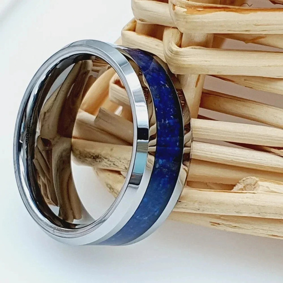 Tungsten Carbide Blue and Silver Women's Ring - Picture 4 of 5